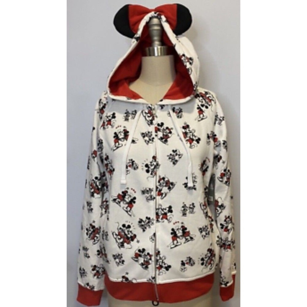 DISNEY PARKS ICONIC  Mickey & Minnie Mouse Ears Full Zip Hoodie for Adults XS